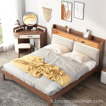 Lit en bois massif avec lit en bois de charge USB